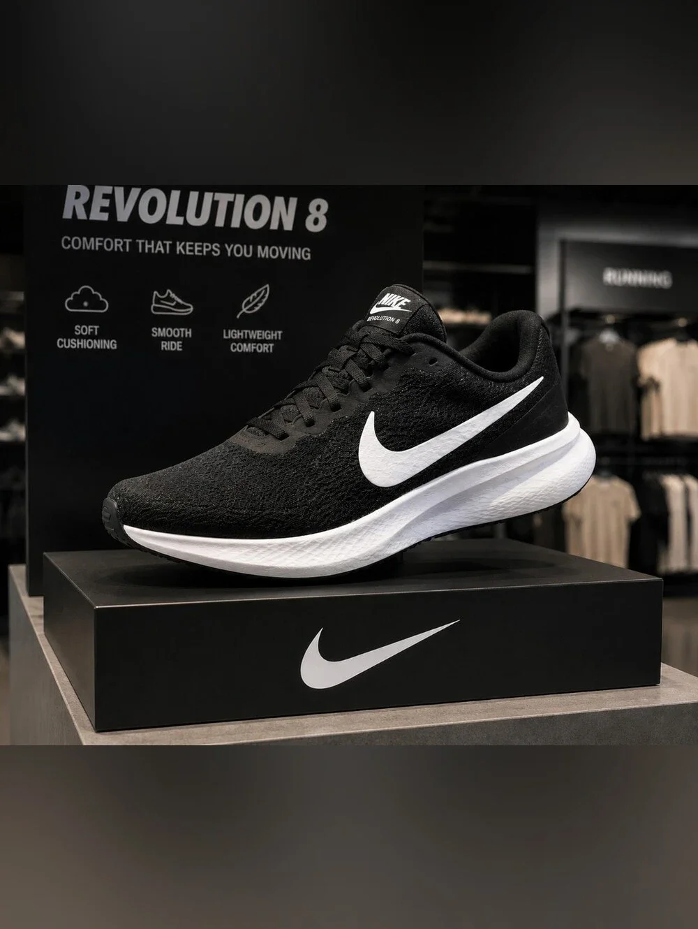Nike Revolution 8 Black/White Running Shoe Sz 9W/7.5M